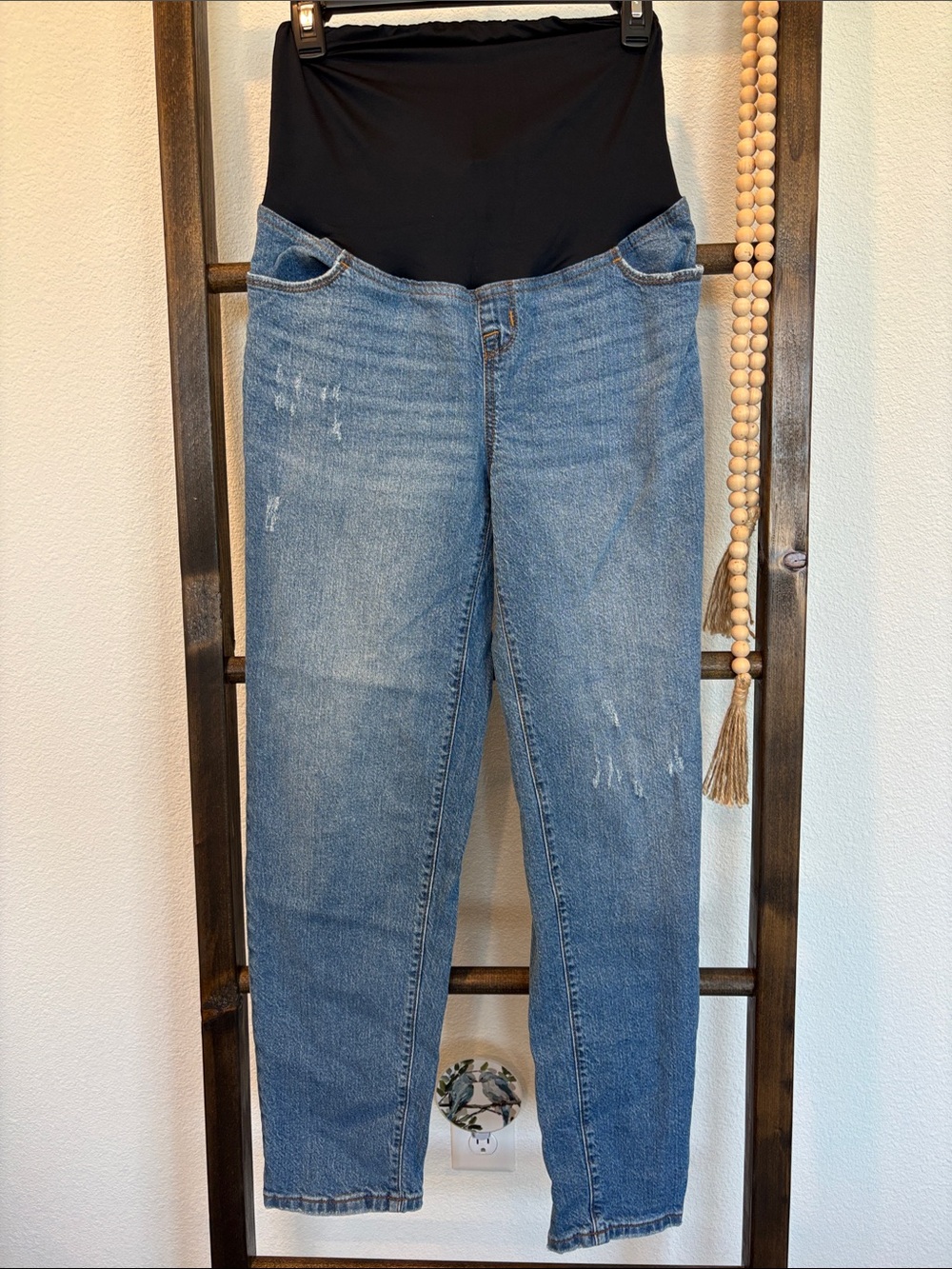 👖🤰🏻Maternity Washed Blue Jeans with Black Overband